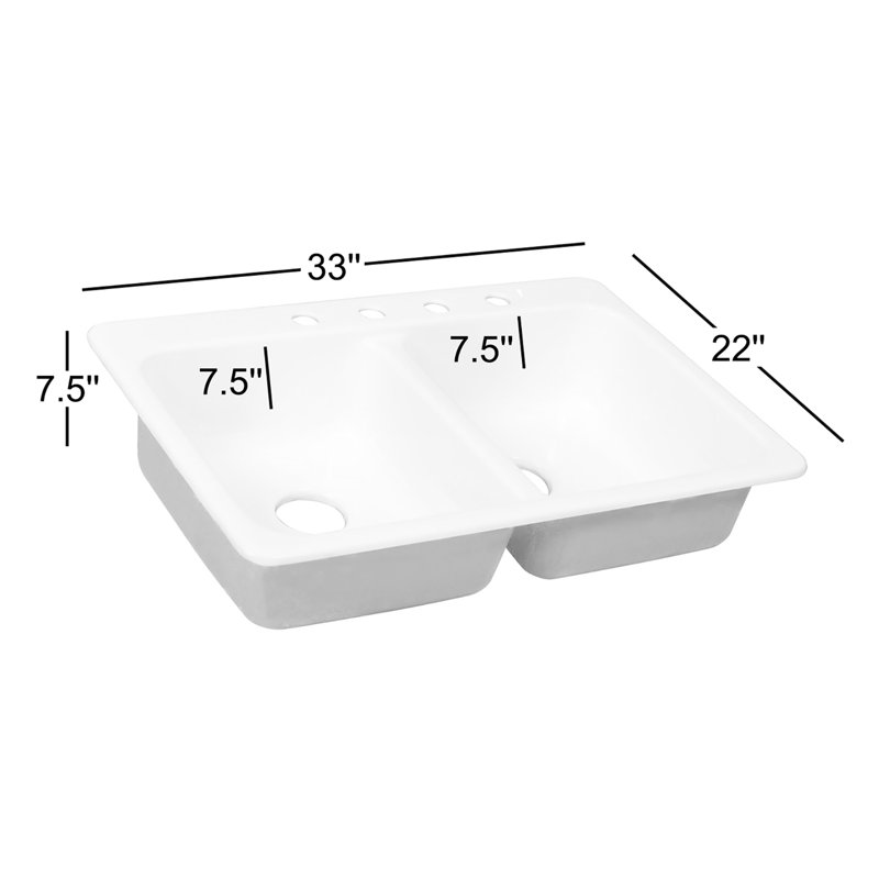 Daytona 33'' L Double Bowl Cast Iron Kitchen Sink, Black