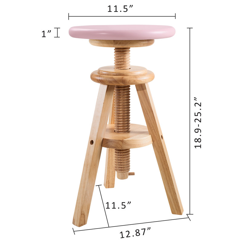 Hiltrun 18.9"-25.2"H Solid Hardwood Swivel Adjustable Height Counter Stool, Natural Base with Pink Top, Pink