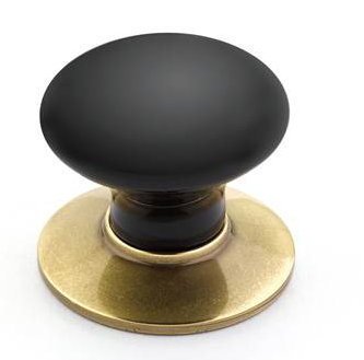 Emtek Porcelain Cabinet Knob w/ Base 1-3/4", Ebony/French Antique, 1.75" H x 1.5" W x 1.75" D