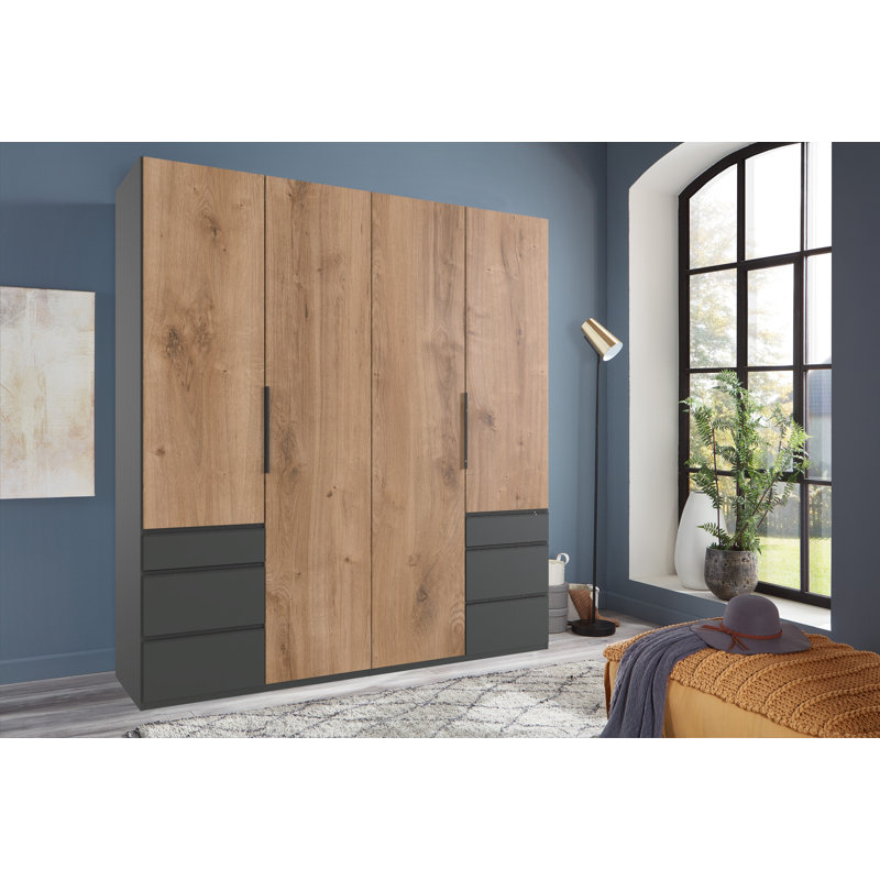 Guardino 4 Door Wardrobe, Plank Oak/Graphite, 236cm H x 200cm W x 58cm D