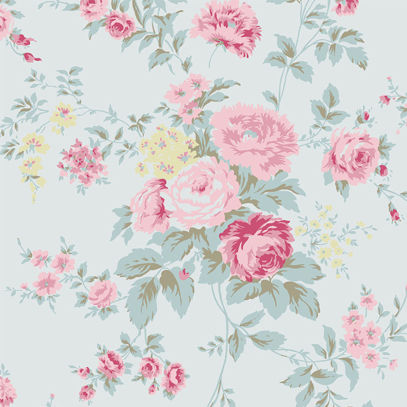 Rachel Ashwell Wild Flower Off White Wallpaper, Blue