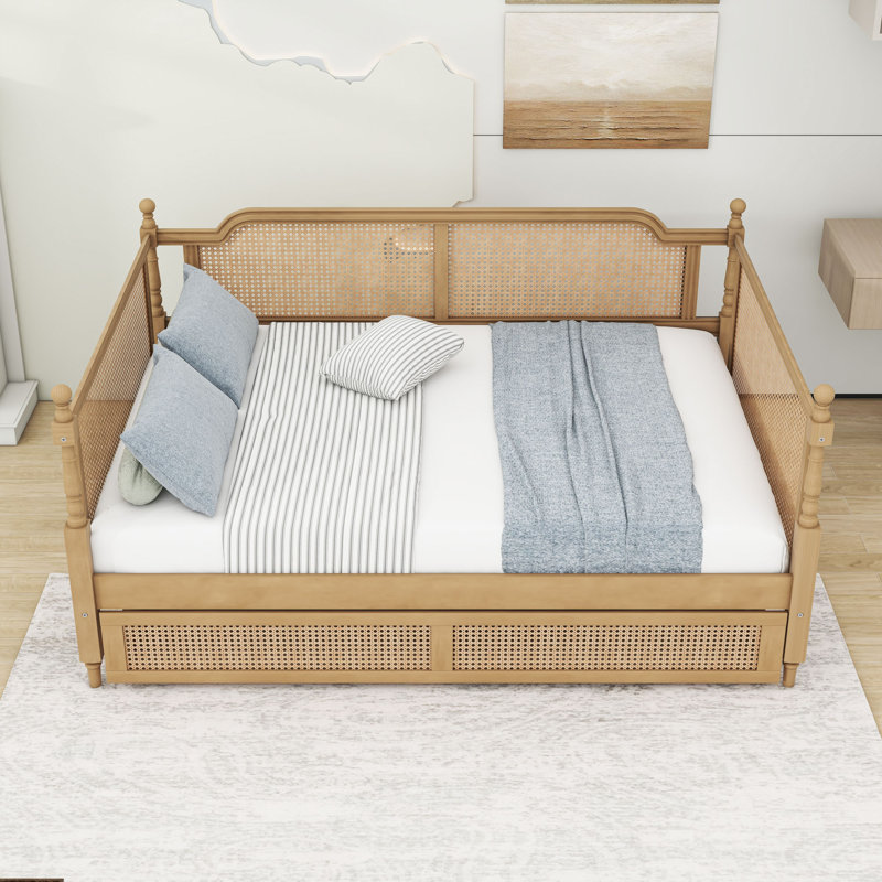 Wooden Daybed with 2 Drawers and Slats, Full/Double, Antique Walnut