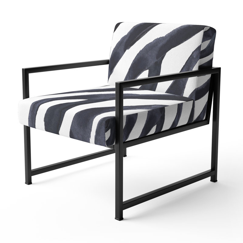 Zebra Striped - Upholstered Cabin & Lodge Accent Arm Chair, Black/White, Black