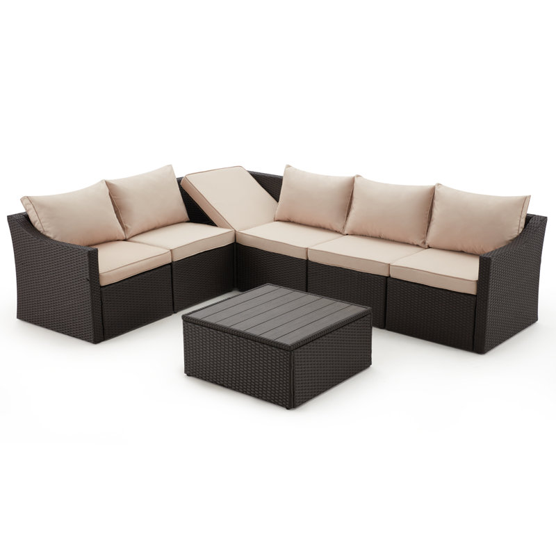 Ensemble de conversation modulaire avec coussins 7 pièces, Kaki