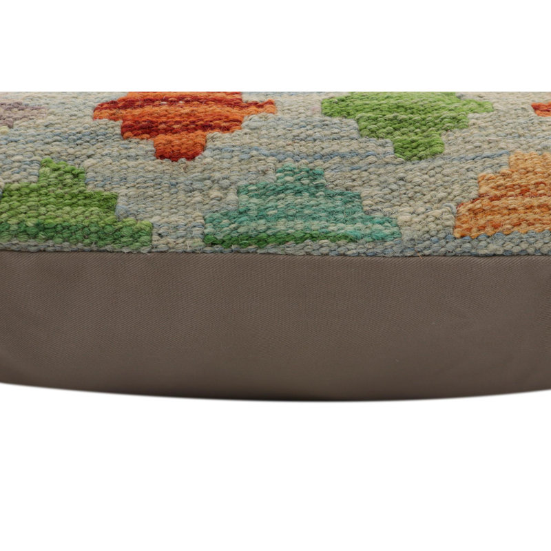 Coussin en kilim Tribal Miller, H 20 po x l 20 po, Orange / rouille / beige / vert