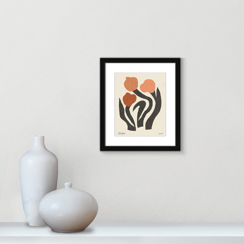 Imprimé de fleurs modernes par NKTN, 13'' W x 15'' H, Matted Print, Satin Black
