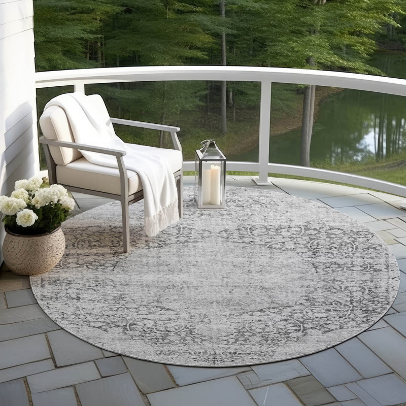 Tapis d'intérieur / extérieur gris Sylvia , 8 pi x 8 pi