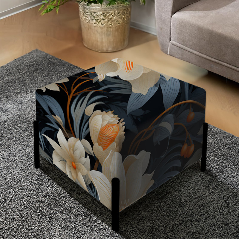 Moderne fusion beige et gris à motif floral - repose-pieds carré floral