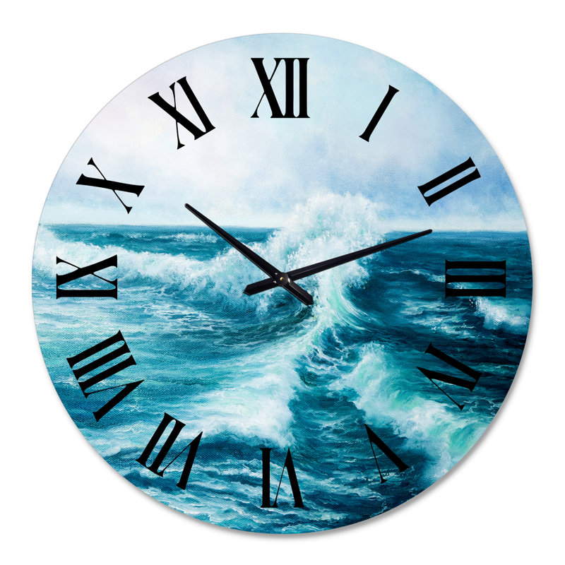 Wild Blue Ocean Waves II - Horloge murale nautique et côtière, Médium