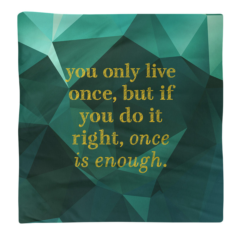 Faux Gemstone You Only Live Once Quote Napkin, Emerald/Gold, Cotton, 10" L x 10" W