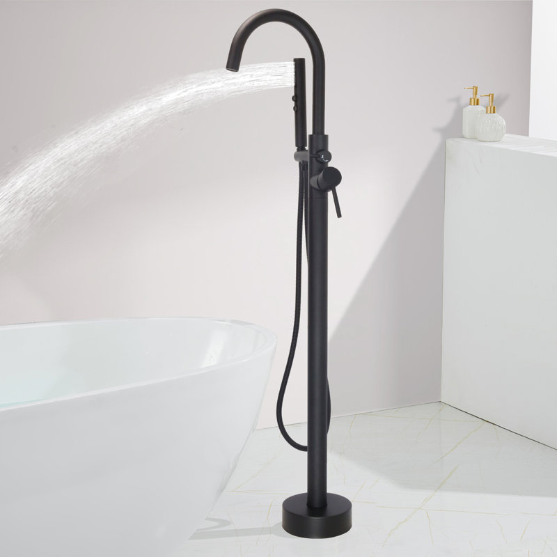 2 Handle Floor Mounted Freestanding Tub Filler with Diverter, Matte Black