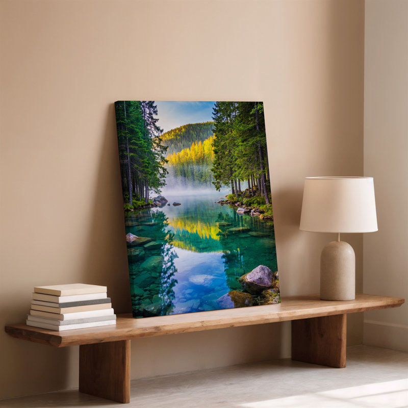 Reproduction d'art sur toile, "Une scène sereine dans la forêt", H 12 po x l 9 po