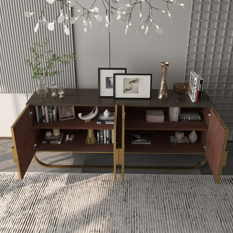 Dedrian 70'' Storage Sideboard Buffet Cabinet, Brown/Gold