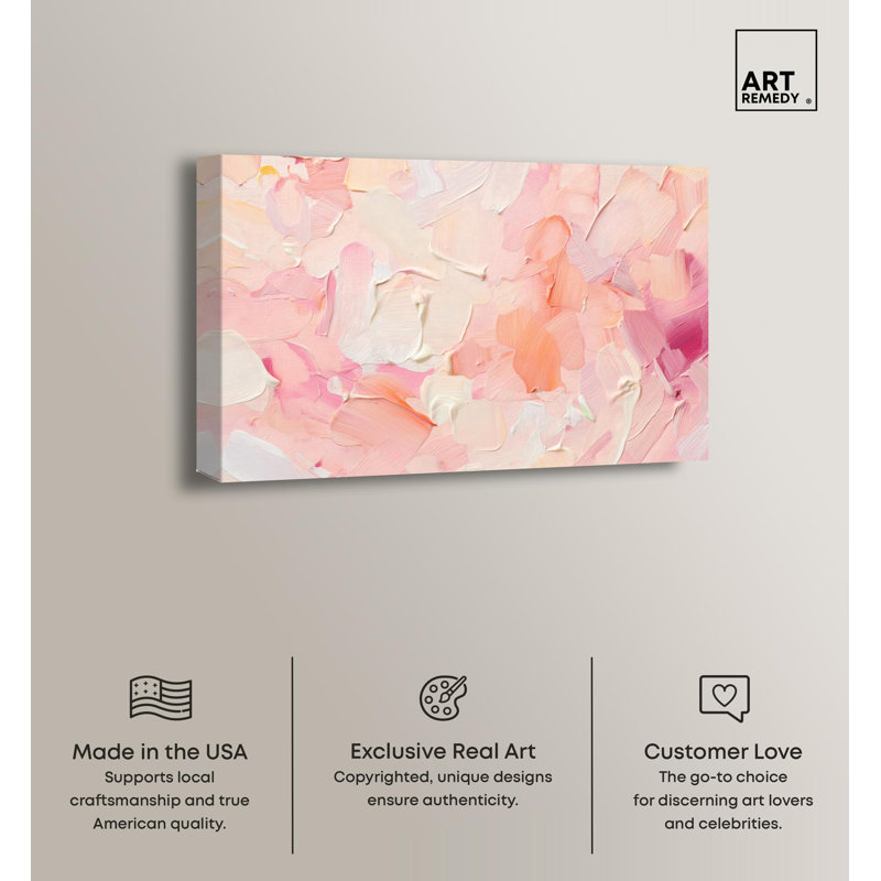 Large Blush Coral Abstract Canvas Art in Pastel Shades