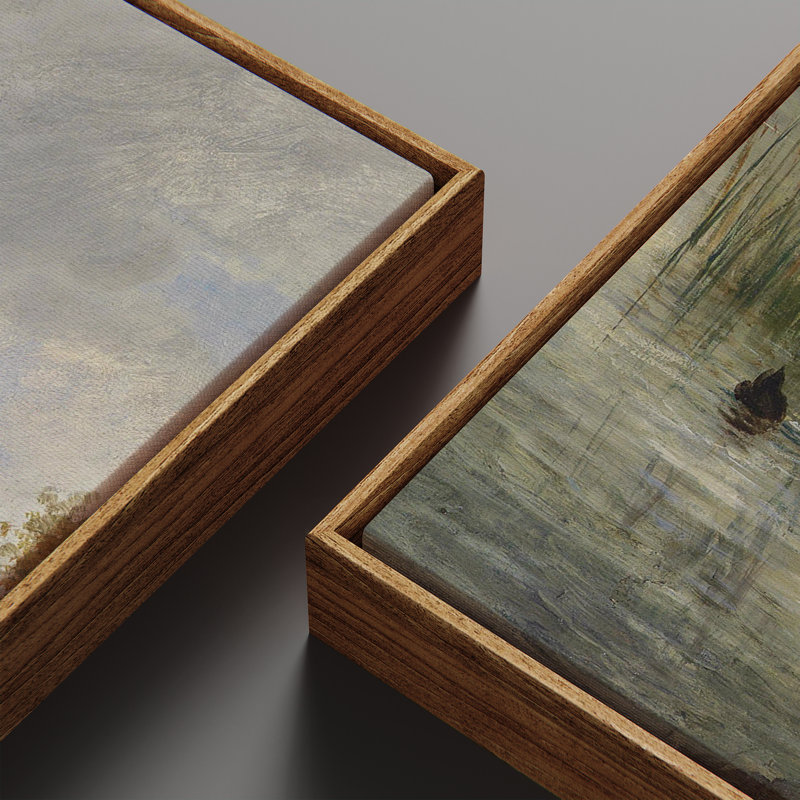 Vintage Landscape Wall Art - 20x60 inches Framed Canvas Set of 2, Natural