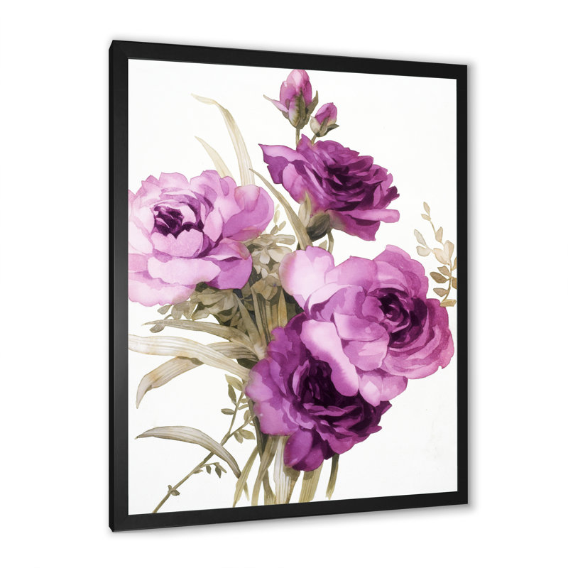 Dark Pink Roses - peinture sur toile, Cadre photo noir, H 40 po x l 30 po x 1,5 po