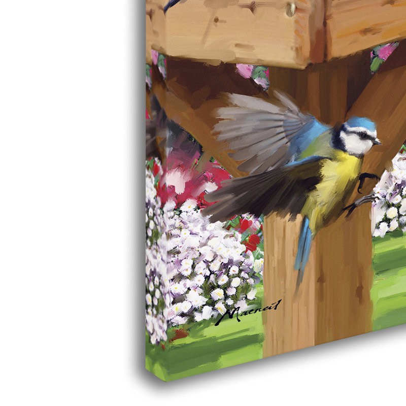 Garden Birds Canvas Art with Feeder and Flowers, 15" x 20"
