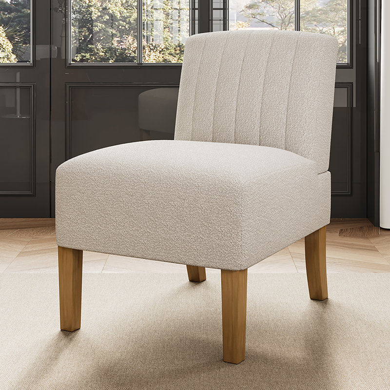 Fauteuil d'appoint sans accoudoirs pour le salon, Mélange de lin beige