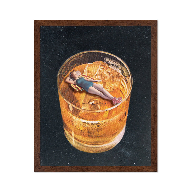 Pin Up Girl on Whisky, 12"H x 16"W, Poster, Brown Framed