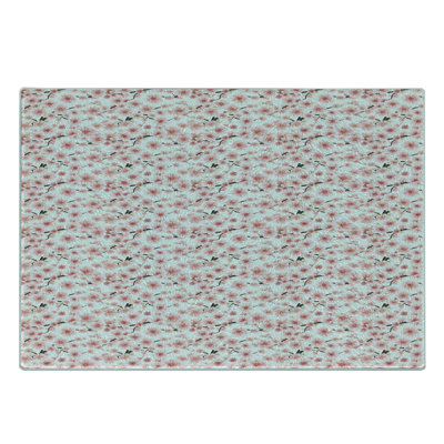 Ambesonne Cherry Blossom Tempered Glass Cutting Board Sakura 3D Design Dark Taupe and Rose