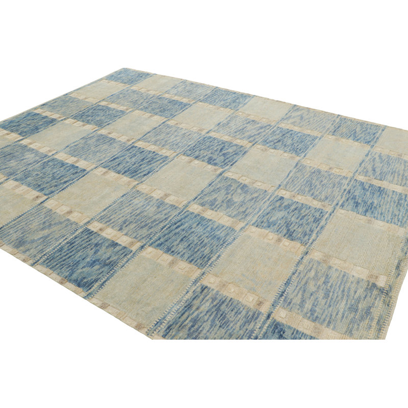 Rug & Kilim’S Scandinavian Style Rug In Blue And Cream With Geometric Patterns