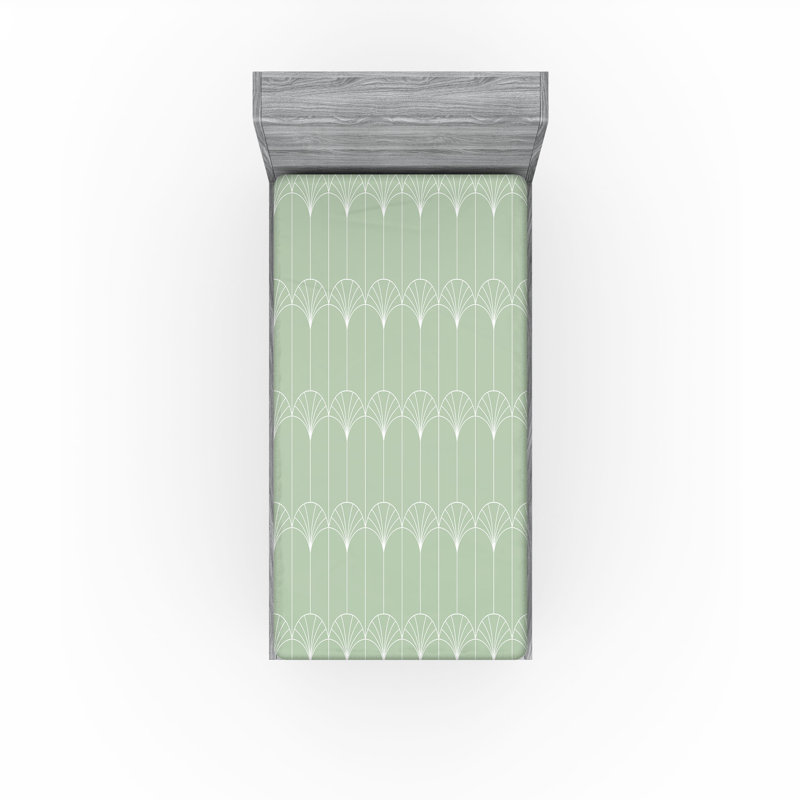  Drap-housse abstrait, Drap-housse pour lit simple TG, Vert pâle / blanc