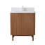Meuble-lavabo sur pied moderne Tennant Brand 30 pouces, chêne chaud brun fumé, lavabo simple, comptoir en quartz blanc, entièrement assemblé