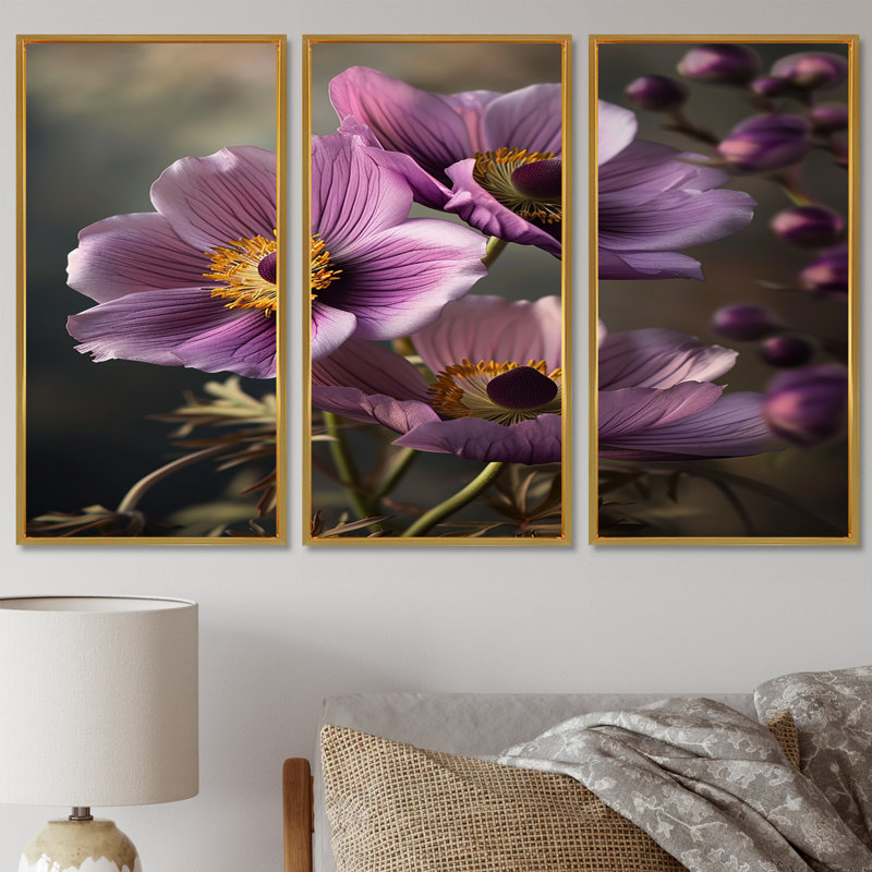 Jarne - ensemble d'art mural floral, Cadre flottant doré, H 40 po x l 60 po x P 1 po