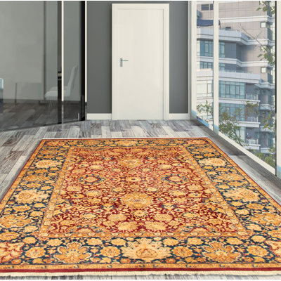 Tapis décoratif en laine noué à la main de conception unique noué à la main new age de style persan 18/20 rouge foncé 6 pi 1 po x 8 pi 7 po