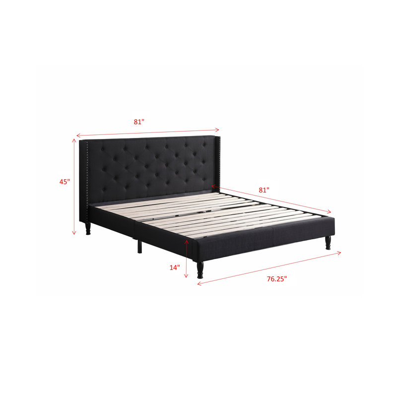 Upholstered Wingback Bed, King, Black