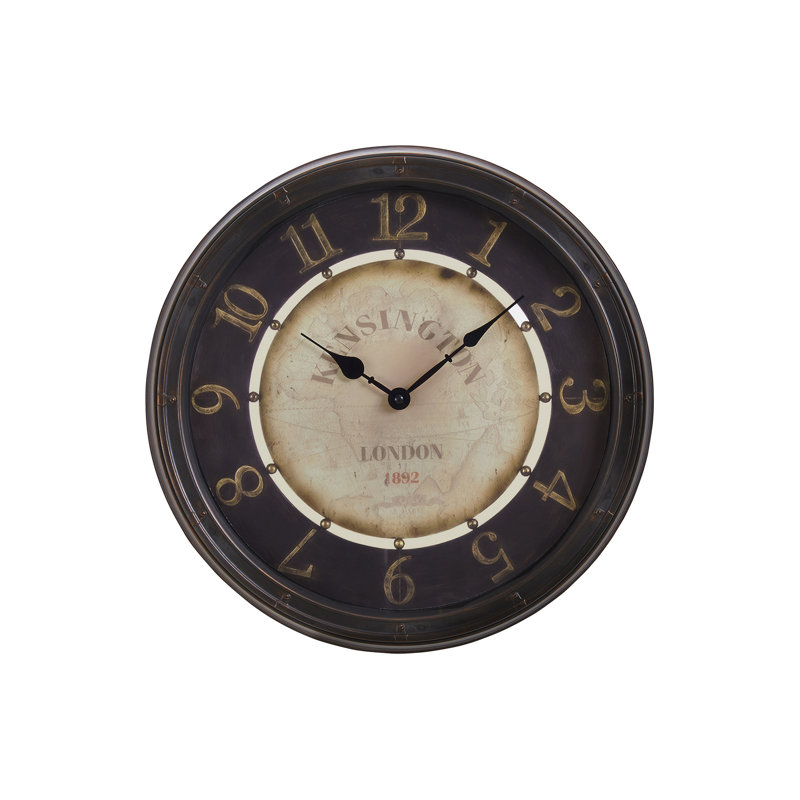 Horloge murale ronde 16 po, horloge murale, brun antique, transitionnel