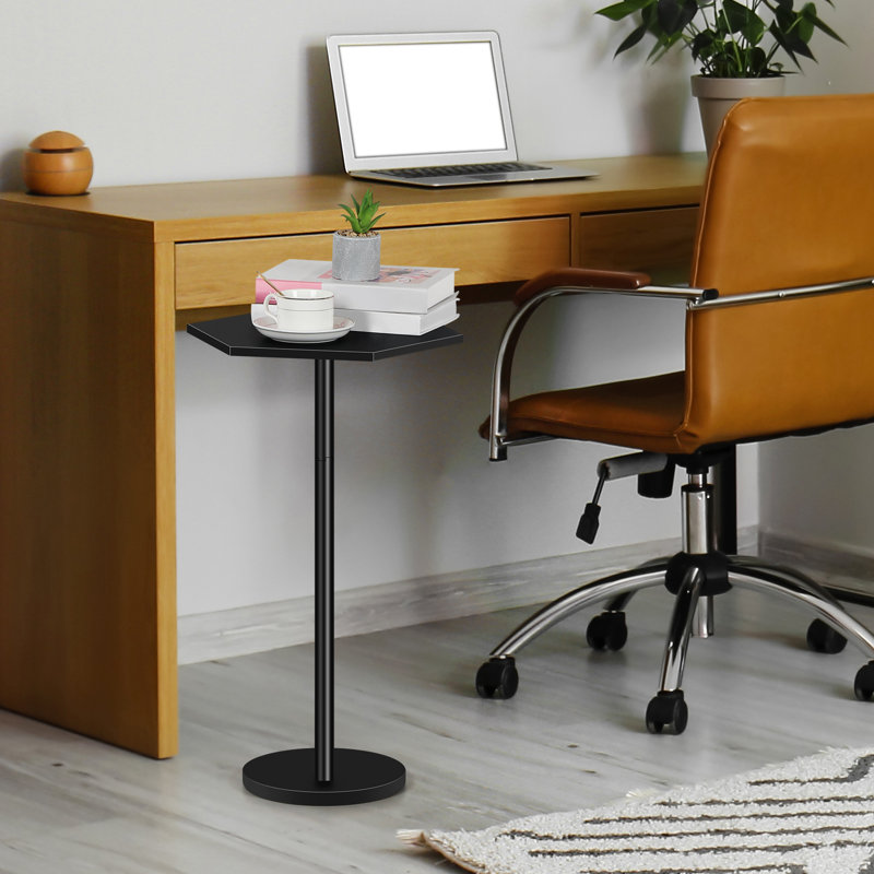 Black Hexagonal Bamboo Side Table Slim End Table For Living Room & Bedroom