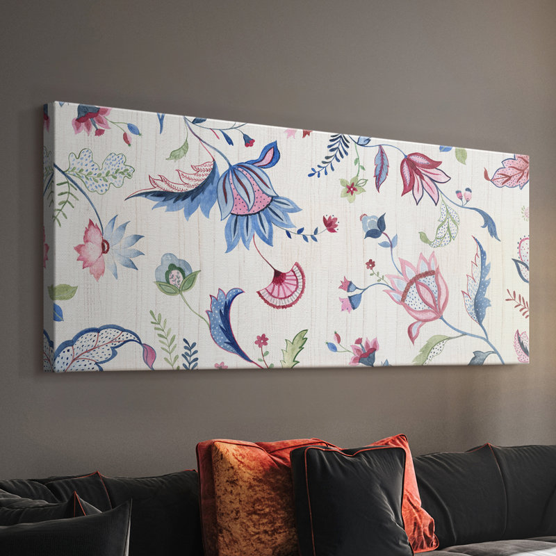 Motif floral jacobien - Toile tendue avec châssis - Prêt à accrocher, H 12 po x l 30 po