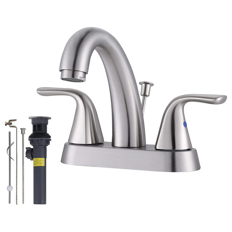2-handle Bathroom Faucet with Drain Assembly, Silver