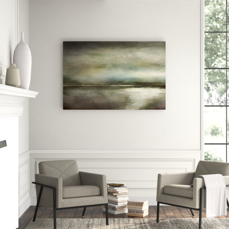 «Neutral Sunset» par Elle Youngstrom - peinture, H 40 po x l 60 po x 1,5 po, Couche de verre