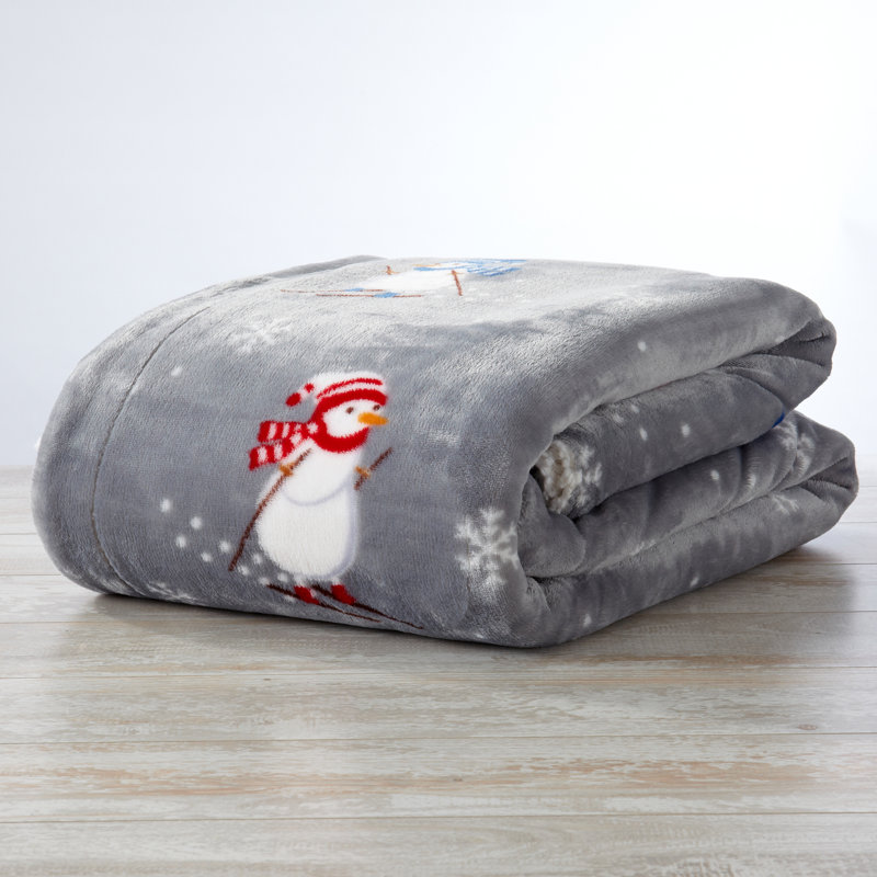 Ultra Soft Plush Reversible Holiday Throw Blanket, Snowman with Cocoa