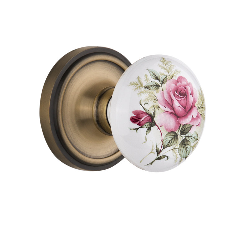 White Rose Interior Mortise Door Knob, Antique Brass