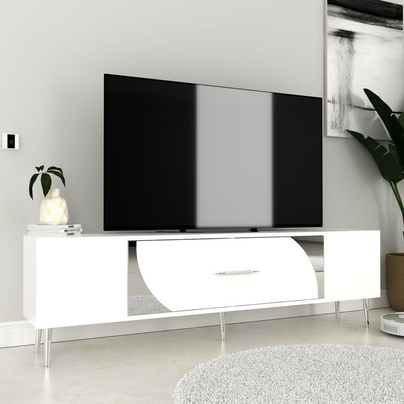 Olivia Unfinished TV Stand, 150cm, White/Silver