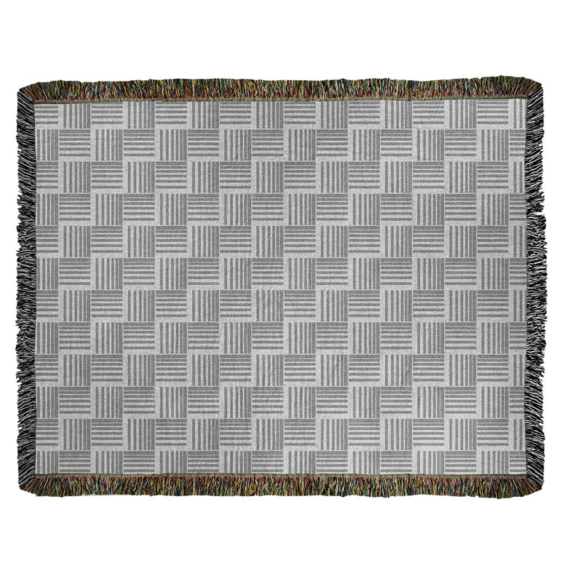 Couverture en coton tissé à rayures classique Basketwoven, L 37 po x L 52 po, Bleu foncé