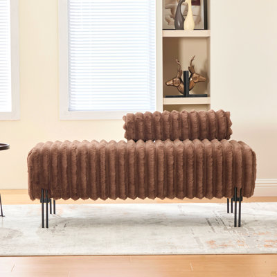 49.6" Wide Upholstered Mini Loveseat With Metal Legs, 2-Seater Small Sofa End Of Bed Bench Window Ottoman Footrest With Adjustable Back For Living Room Bedroom Entryway Hallway Small Space, Brown