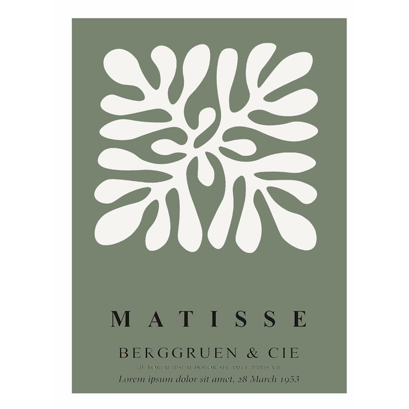 Abstrait vert sauge matisse abstraite, reproduction d'art bohémienne sans cadre, H 10 po x l 8 po