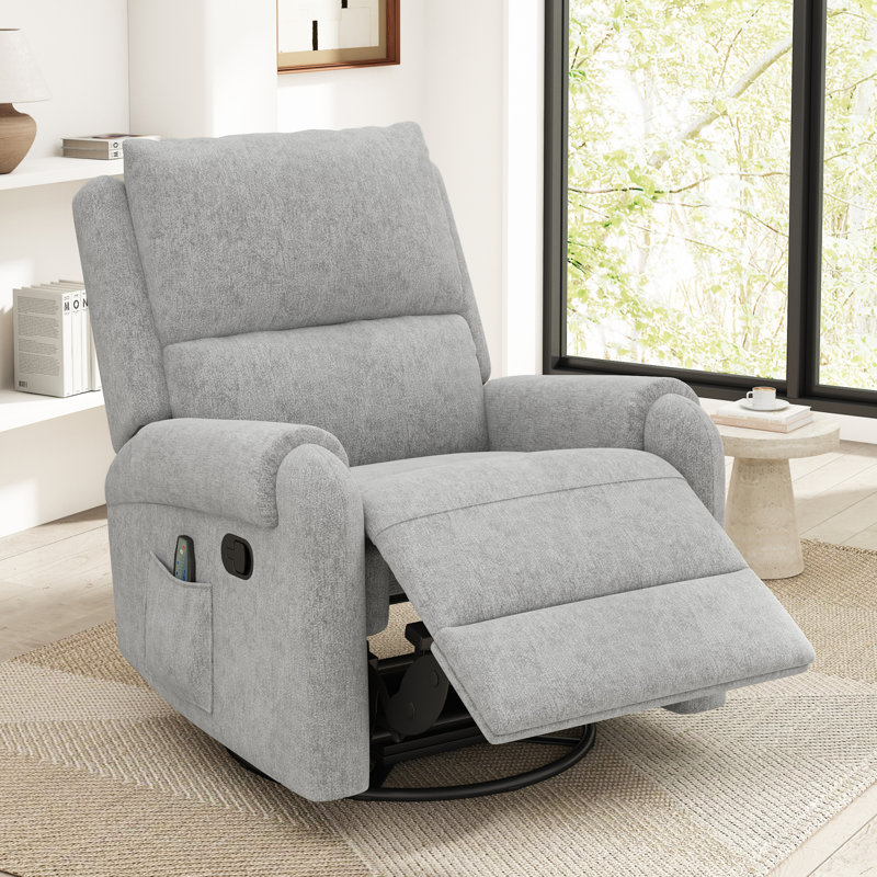 Fauteuil inclinable gris multifonctionnel, revêtement en chenille, pour salon moderne