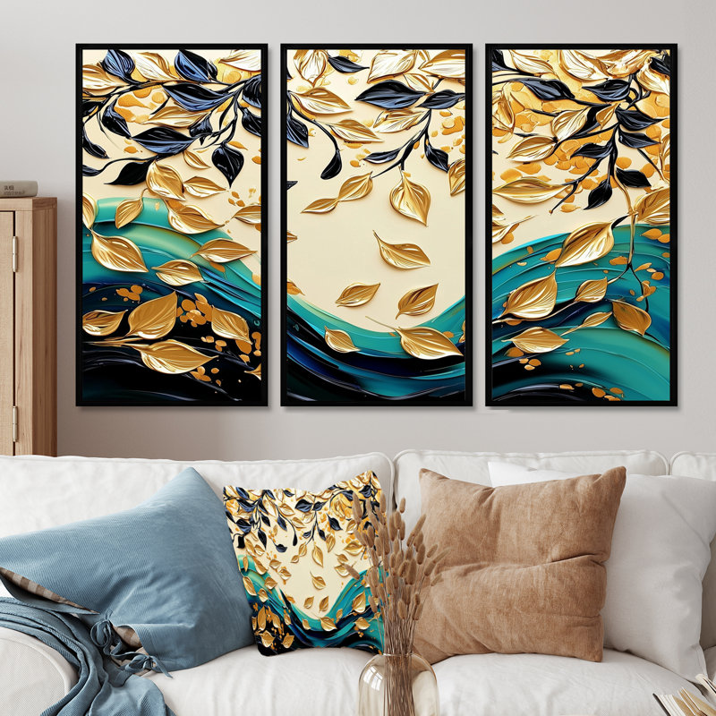 Addileigh - Ensemble d'art mural feuilles, Reproduction avec cadre flottant, 40" H x 60" W, Black