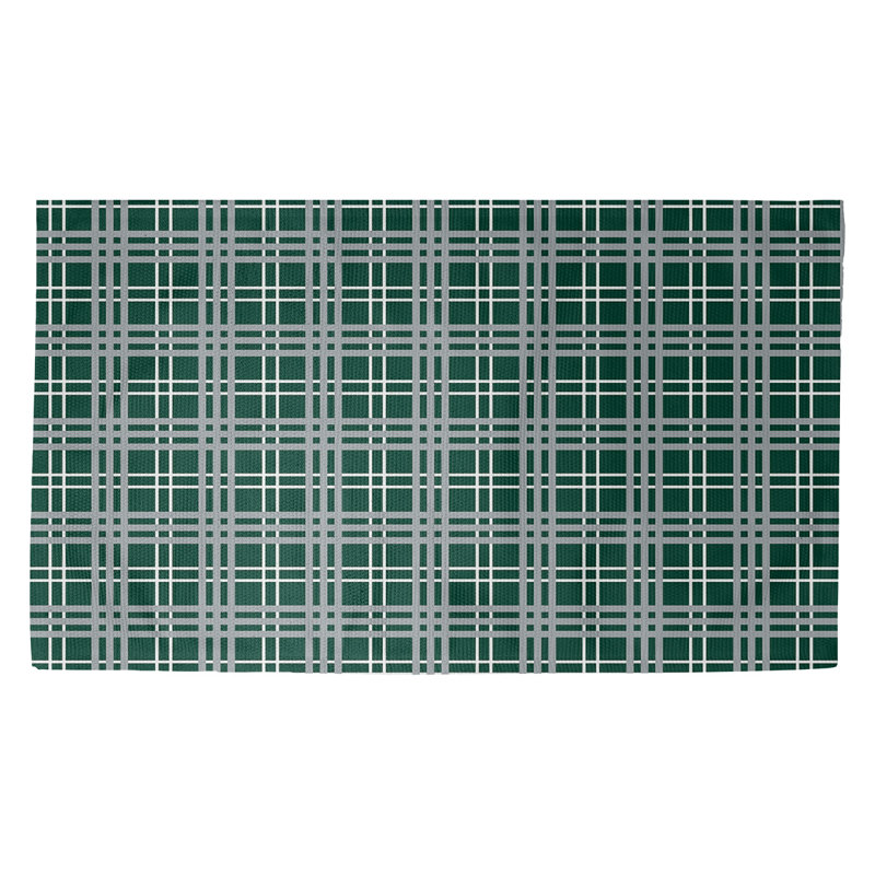 Carreaux vert/gris/blanc fait à la main à motif écossais Tapis décoratif, Rectangle  3' x 5'