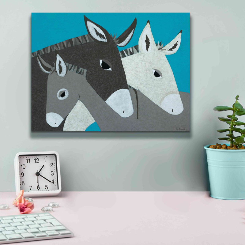«Donkey Family» par Casey Craig, impression sur toile, H 12 po x l 16 po x P 0,75 po