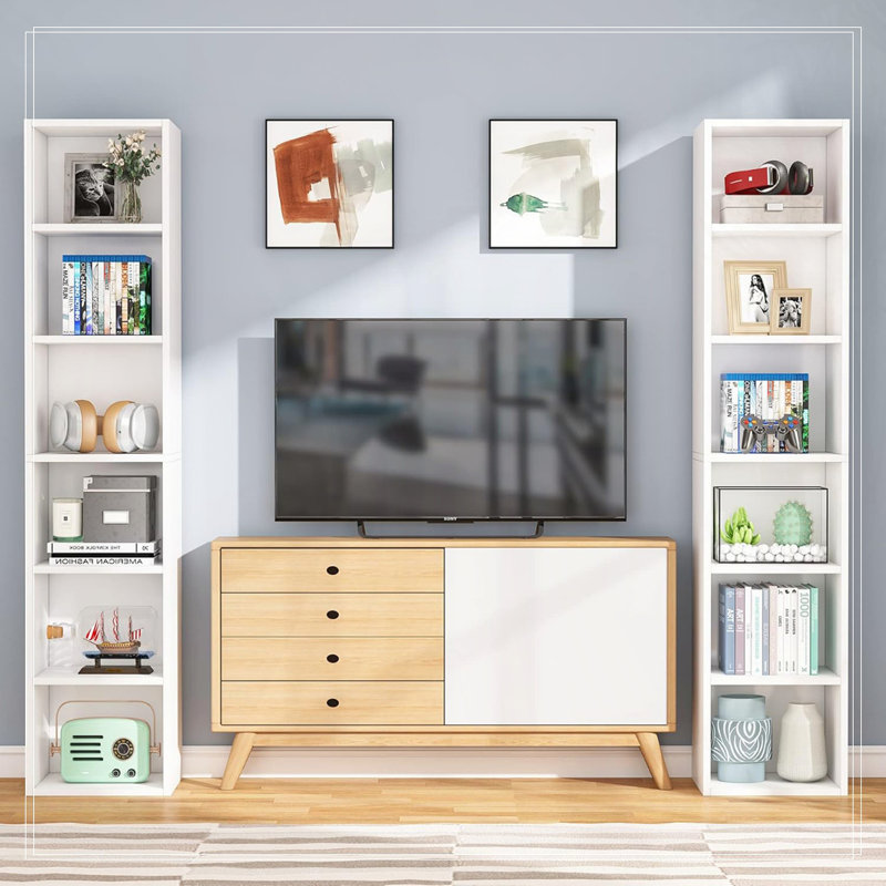 Bibliothèque à 6 coins étroits pour salon, bureau, chambre à coucher, Blanc
