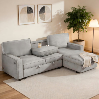 Canapé-lit modulaire Upholstery avec méridienne de rangement, canapé-lit avec port USB, 2 porte-gobelets sur les coussins de dossier