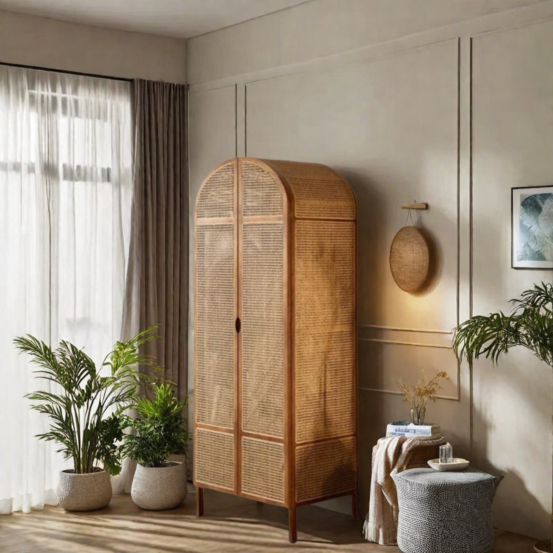 Armoire moderne en rotin, Brun, H 78,74 po x l 33,46 po x P 21,65 po