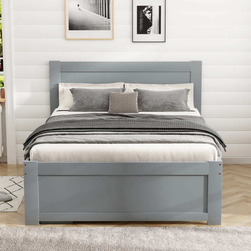 Lit plateforme avec tiroir et deux tablettes, Gris antique
