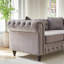 Velours gris à 5 places avec structure en pin massif et 4 coussins confortables pour appartement, accoudoirs roulés, pieds en bois brun